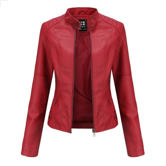 Women'S Leather Dress Slim Jacket Spring Autumn Coat Red - Shop at LoveMi