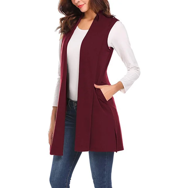 Sleeveless Shawl Vest Vest European And American Plus Size Top Wine Red - Shop at LoveMi