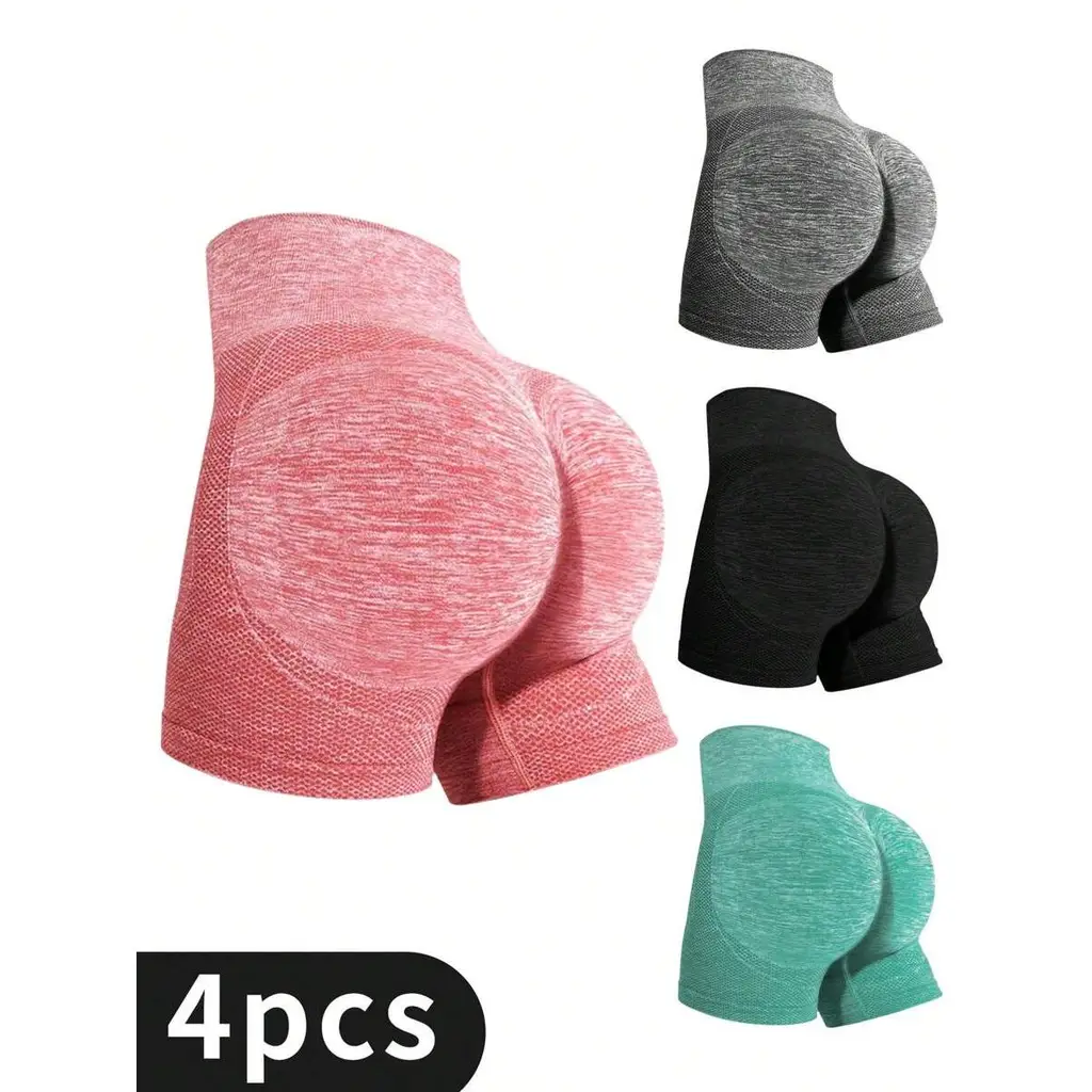 Stretch Peach Hip Leggings Anti-light Fast-drying Yoga Pants - 4Pcs