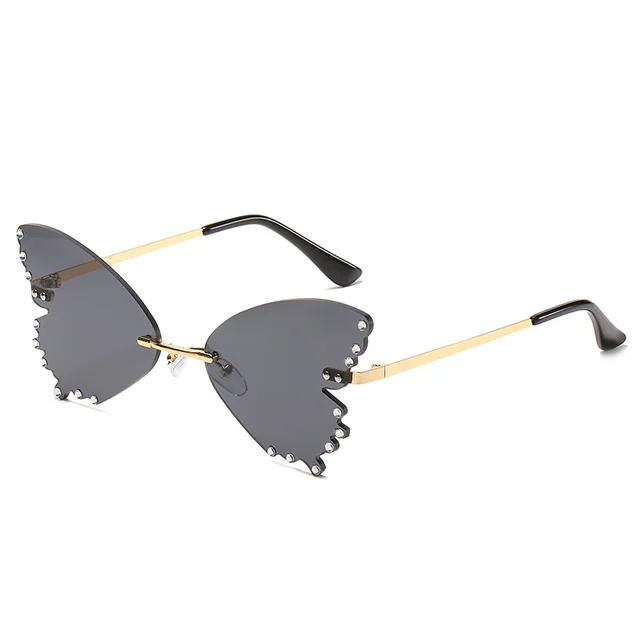 Sunglasses Women Street Shot Sweet Sunglasses Butterfly Glasses Gold Frame Black And Gray Film - Shop at LoveMi