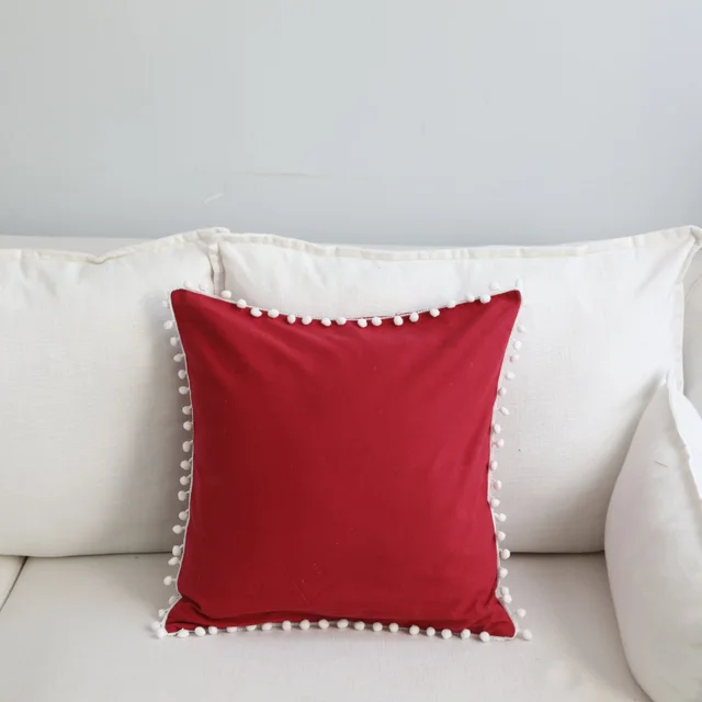 Geometric Cotton Linen Waist Pillow Pillow Cushion Waist Pillow Maroon White Ball - Shop at LoveMi