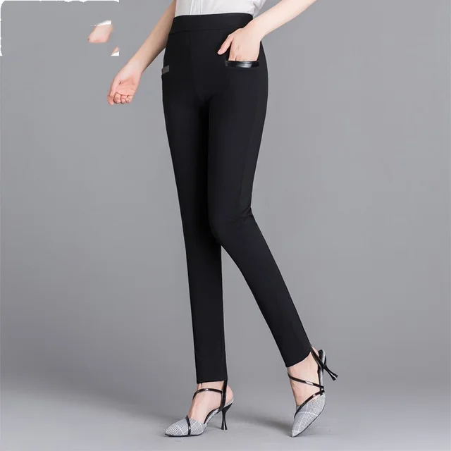 Long Trousers, High waist Stretch, Slim Fit, Middle aged And Elderly Mothers Plus Size Casual Pants Black - Shop at LoveMi