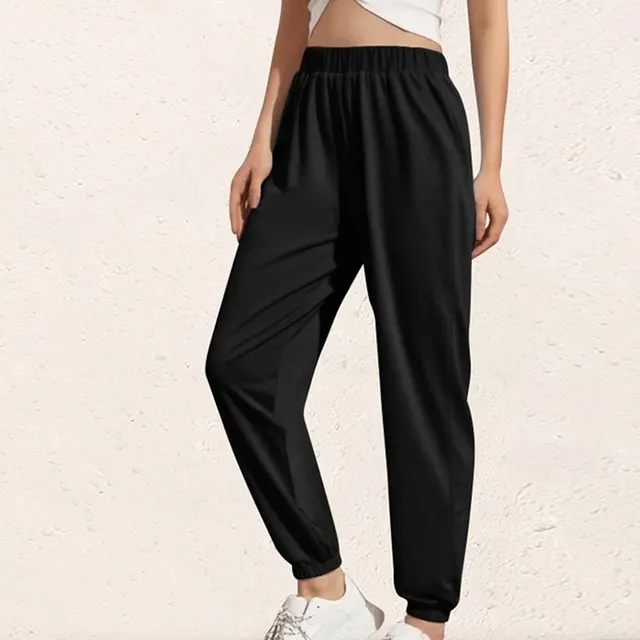 Foreign Trade Women'S Casual Sports Pants, Jogger Trousers, Comfortable Solid Color Trousers Black - Shop at LoveMi