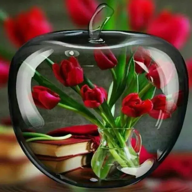 Full Square Round Diamond Diamond Painting Apple Flower Landscape Cross Stitch Burgundy - Shop at LoveMi