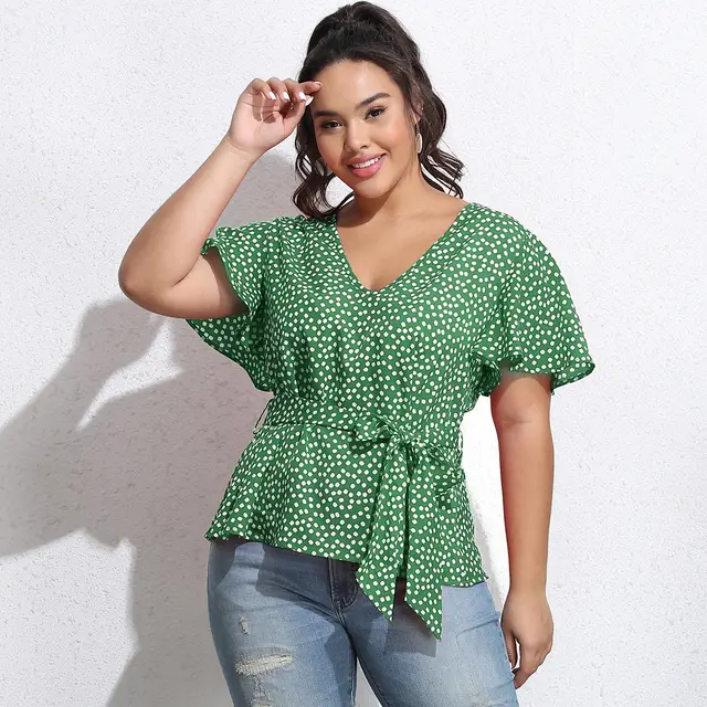 Polka Dot Bow Tie Short Sleeve T Shirt Green - Shop at LoveMi