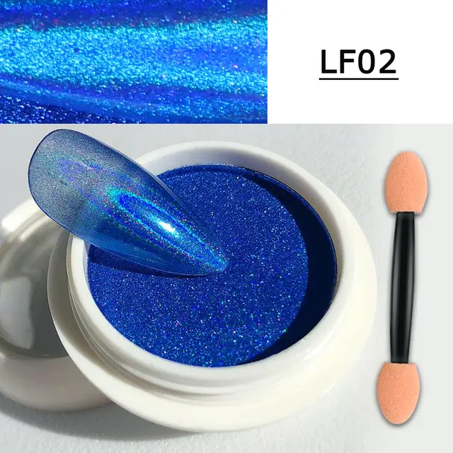 Manicure Solid Magic Mirror Powder European And American Aurora Aperture Laser Mirror Powder With Brush Set Solid Magic Mirror Powder Lf02 - Shop at LoveMi