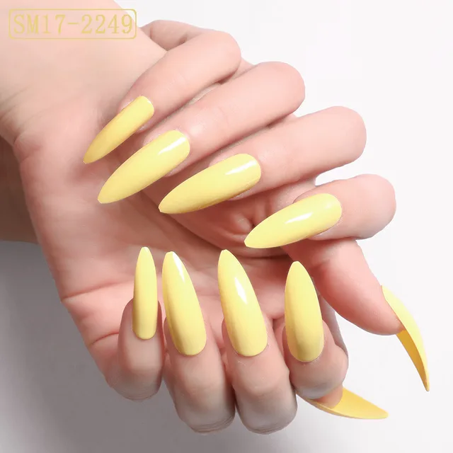 Positive Rred Long Pointed Oval False Nails Light Yellow - Shop at LoveMi
