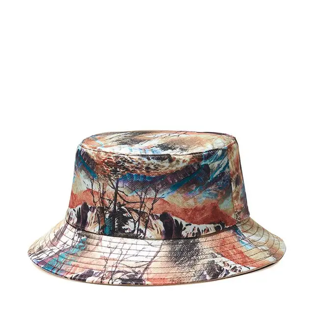 Landscape Painting Print Fisherman Hat Coffee Cyan - Shop at LoveMi