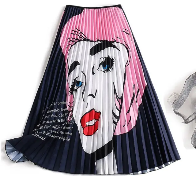 European And American Pleated Print A Line Skirt Pink - Shop at LoveMi