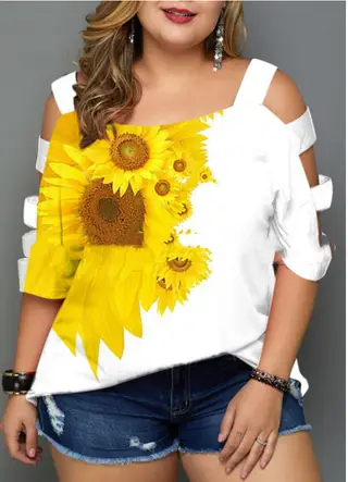 Oversized Printed Trapezoid Cutout Off-The-Shoulder Top - 1 Style