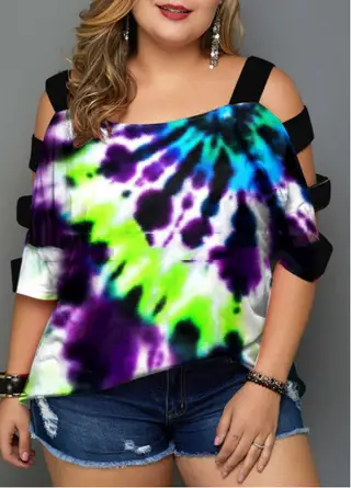 Oversized Printed Trapezoid Cutout Off-The-Shoulder Top - 5 Style