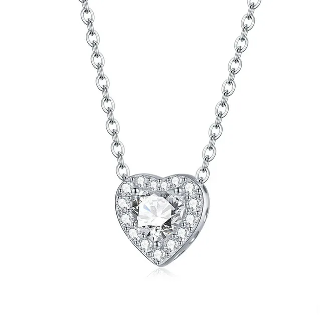 New Platinum Plated Diamond Love Necklace Women European And American Simple Style S925 Silver Clavicle Chain 925Silver - Shop at LoveMi