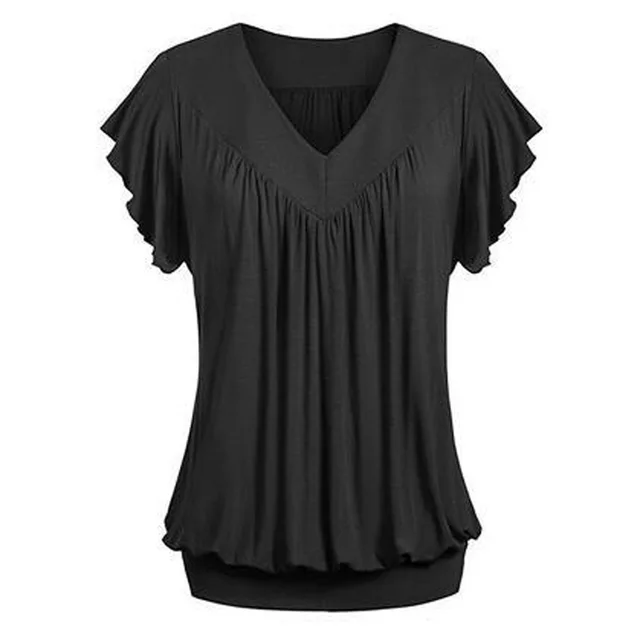Women's Short Sleeve V Neck Ruched T Shirt Grey - Shop at LoveMi