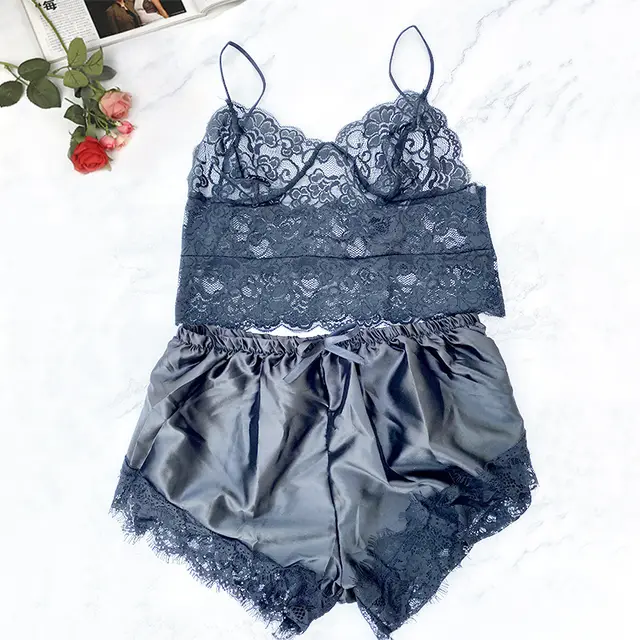 Women's New Lace Sexy Lingerie Two Piece Suit Black - Shop at LoveMi