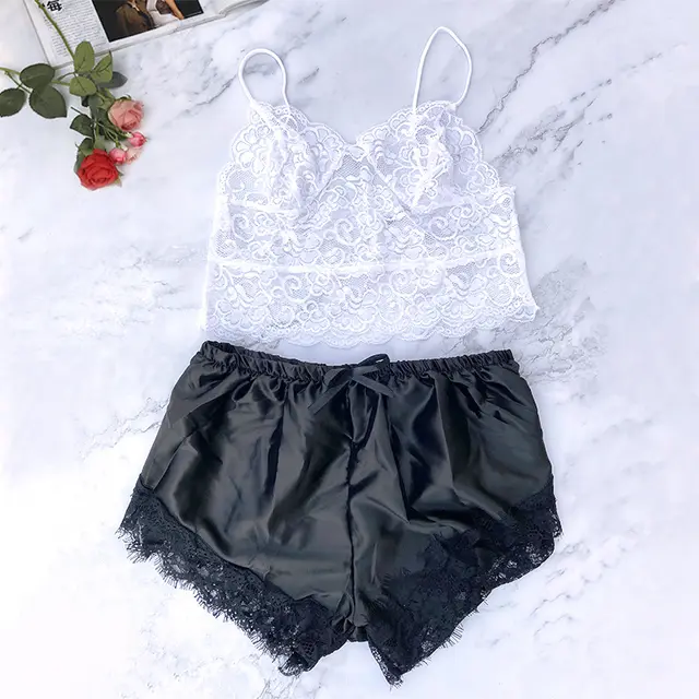 Women's New Lace Sexy Lingerie Two Piece Suit White Black - Shop at LoveMi
