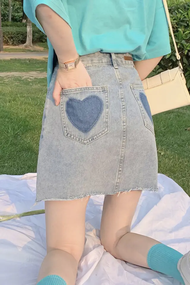Denim Skirt Female Summer Thin High Waist A line Skirt New Design Sense Small Short Skirt Blue - Shop at LoveMi