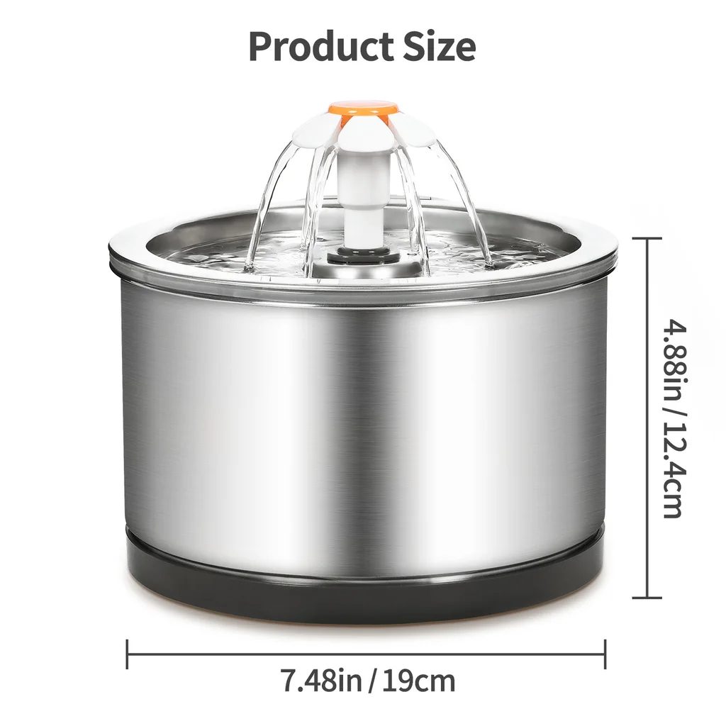 Silver Wing Round All-Steel Flower Pet Water Dispenser - Silver