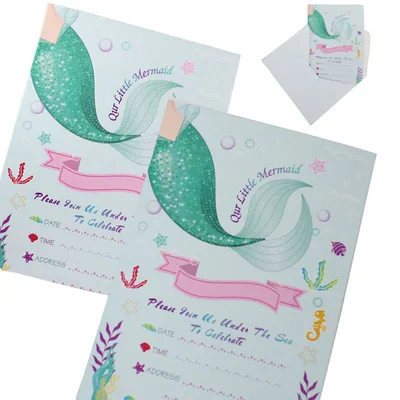 Mermaid Party Decorations Children'S Birthday Party Aluminum Film Balloon Pull Flag Invitation Card - Shop at LoveMi