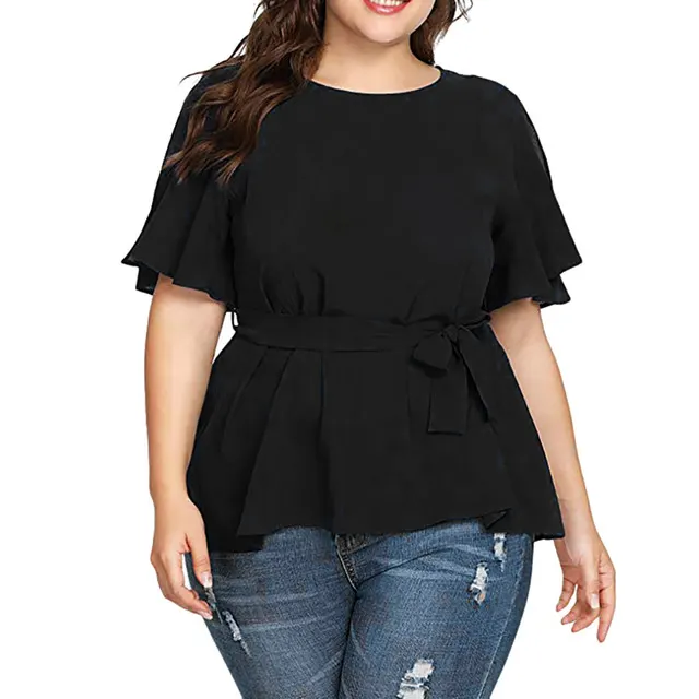 Blouse Women's Solid Short Sleeve Shirt Black - Shop at LoveMi
