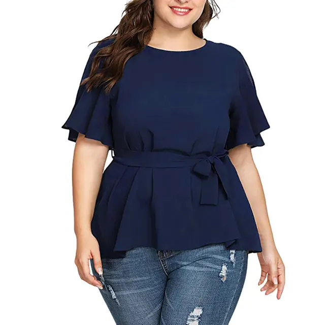 Blouse Women's Solid Short Sleeve Shirt Blue - Shop at LoveMi