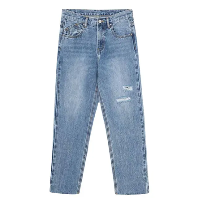 Summer High Waist Loose Straight Leg Trousers Are Thinner New Ripped Trousers Blue - Shop at LoveMi