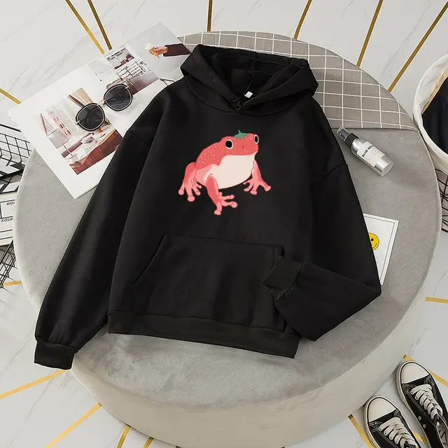 Kawaii Cute Animal Frog Sweatshirt Sports Hooded Sweatshirt Black - Shop at LoveMi