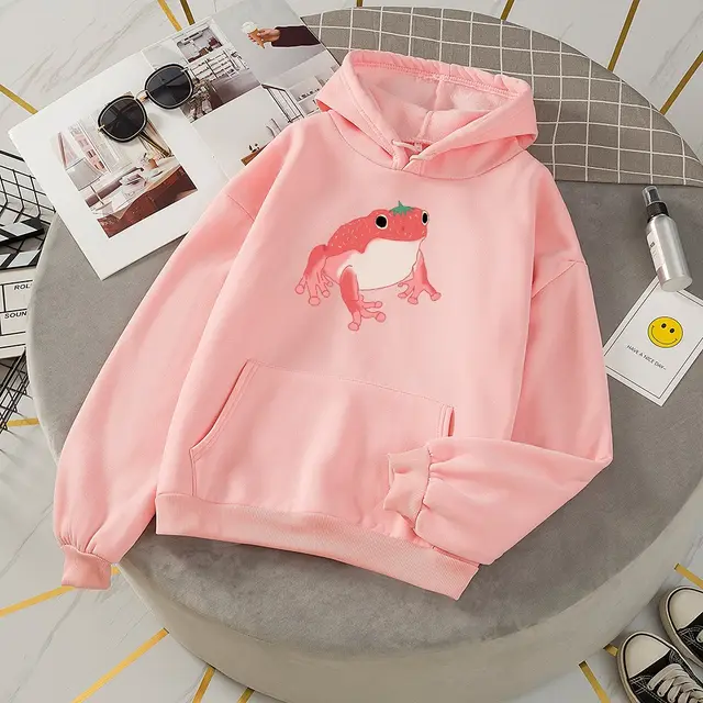 Kawaii Cute Animal Frog Sweatshirt Sports Hooded Sweatshirt Pink - Shop at LoveMi