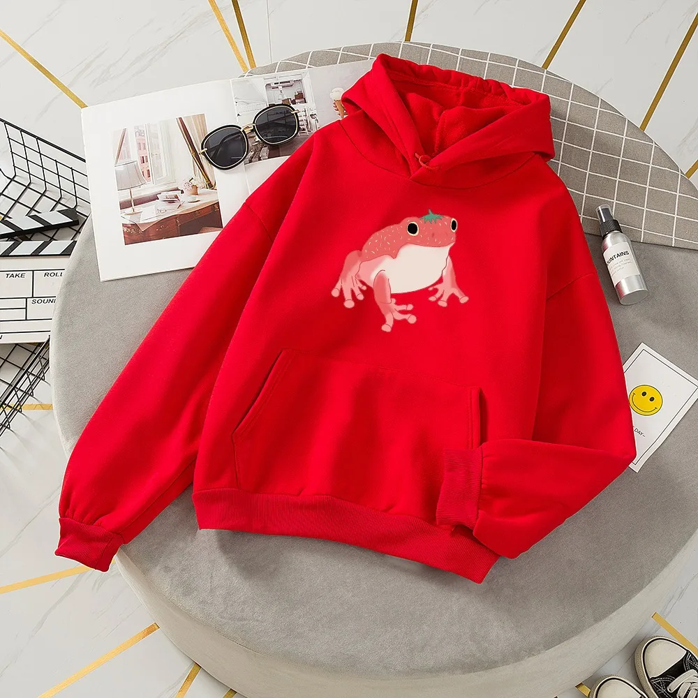 Kawaii Cute Animal Frog Sweatshirt Sports Hooded Sweatshirt Red - Shop at LoveMi