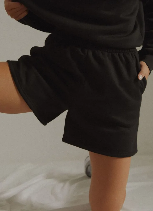 Sports Solid Color Elastic Waist Wide Leg Female Tracksuit Workout Bottoms Shorts Black - Shop at LoveMi
