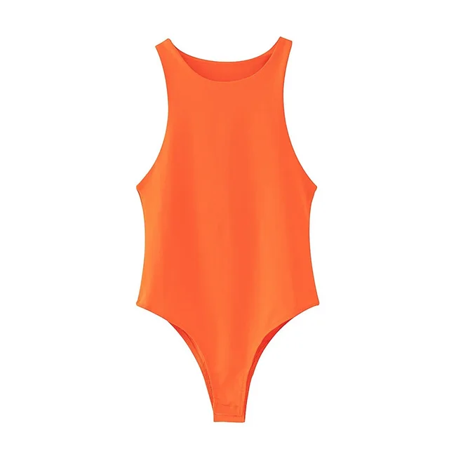 Sexy Sleeveless Round Neck Bodysuit Orange - Shop at LoveMi