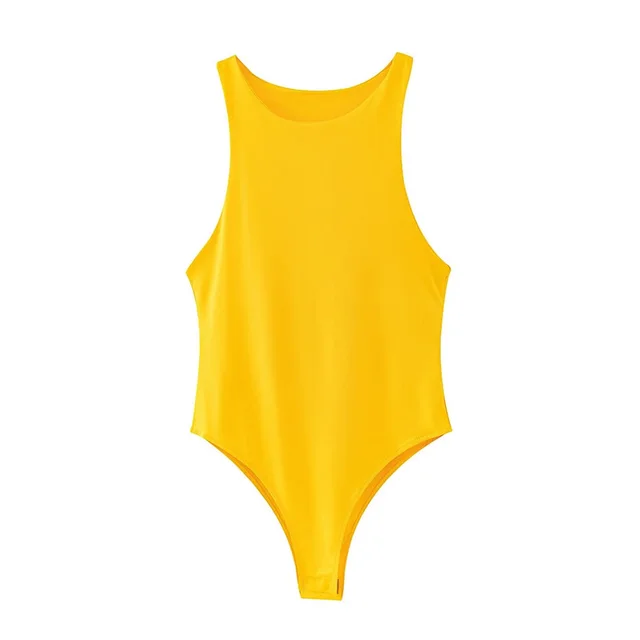 Sexy Sleeveless Round Neck Bodysuit Yellow - Shop at LoveMi