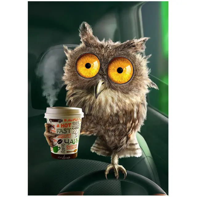 5D Diy Diamond Painting Drink Coffee Owl Photo Color - Shop at LoveMi