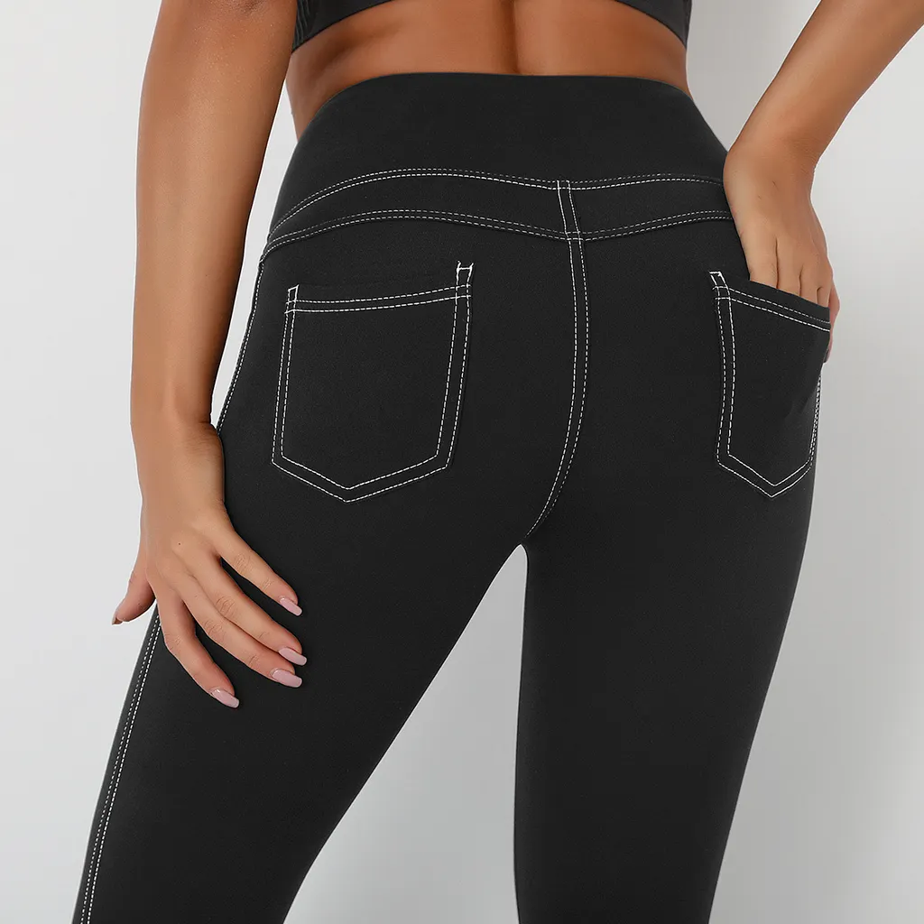 Yoga Pants Pure Color Sports Tights Female - Black