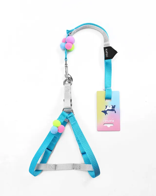 Colorful Fluffy Ball Cat Traction Rope Small And Medium Sized Dog Chest Harness Dog Walking Rope Cat Rope Blue - Shop at LoveMi