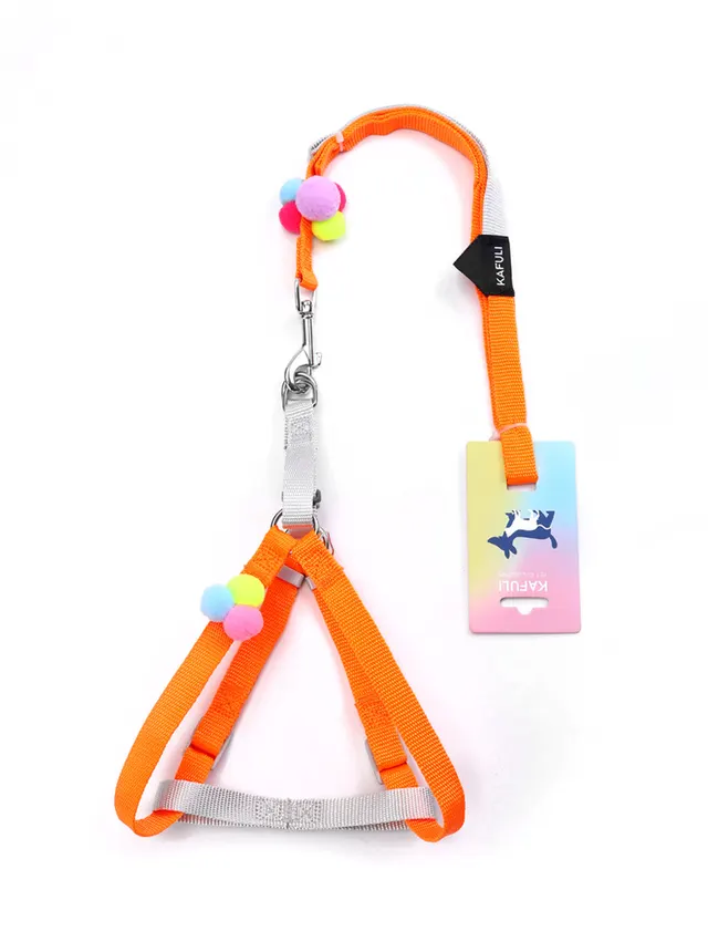 Colorful Fluffy Ball Cat Traction Rope Small And Medium Sized Dog Chest Harness Dog Walking Rope Cat Rope Orange - Shop at LoveMi