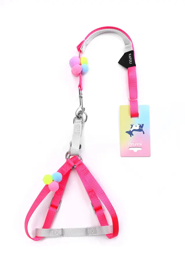 Colorful Fluffy Ball Cat Traction Rope Small And Medium Sized Dog Chest Harness Dog Walking Rope Cat Rope Pink - Shop at LoveMi