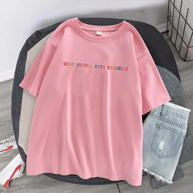Letter Tide Women's Round Neck T shirt Women Short Sleeves Pink - Shop at LoveMi