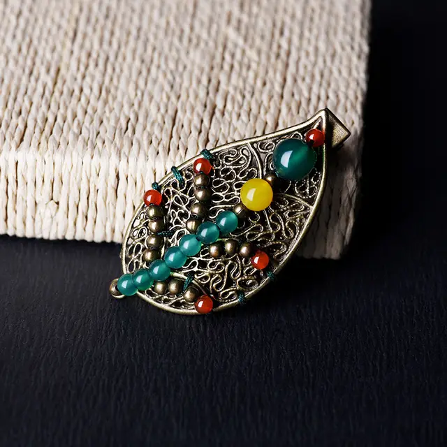 Woven Featured Silk Scarf Buckle Leaf Female Hairpin Photo Color - Shop at LoveMi