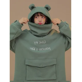 Frog Hooded Lazy Jacket Top - Green