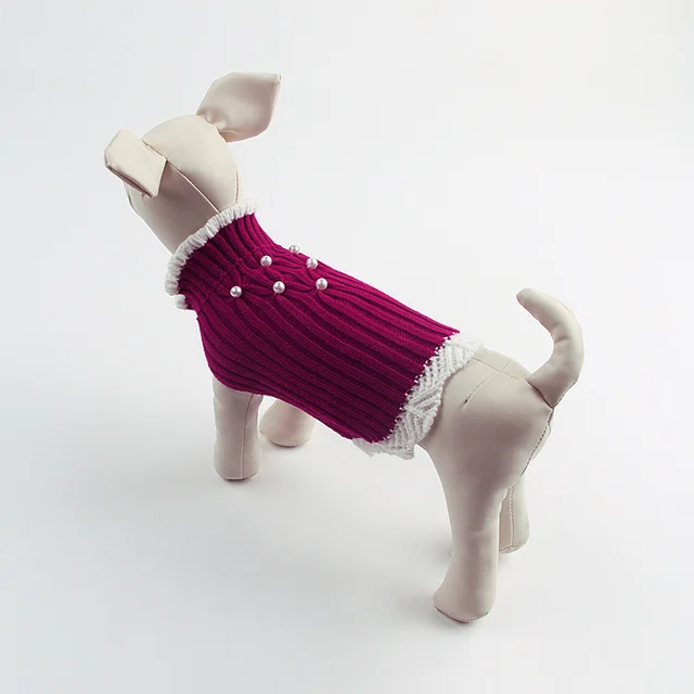 Knitted Teddy Dog Sweater with Rhinestone Lace Rose Red - Shop at LoveMi