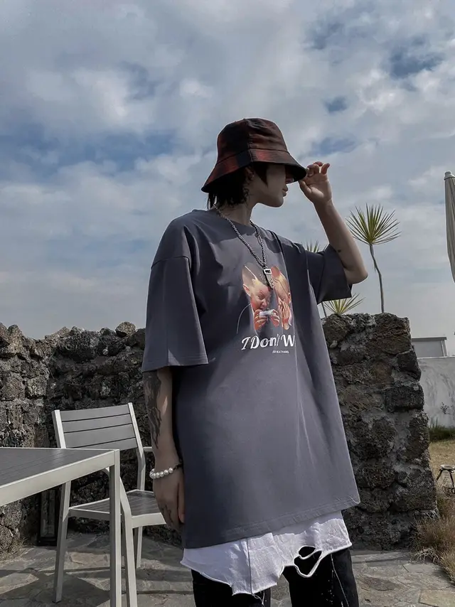 High Street Oversized Half Sleeve T Shirt Couple Plus Size Short Sleeve Grey - Shop at LoveMi