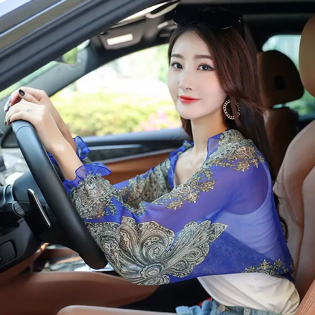 Women'S Long Sleeved Sunscreen Shawl All Match Uv Protection Silk Scarf 15Style - Shop at LoveMi