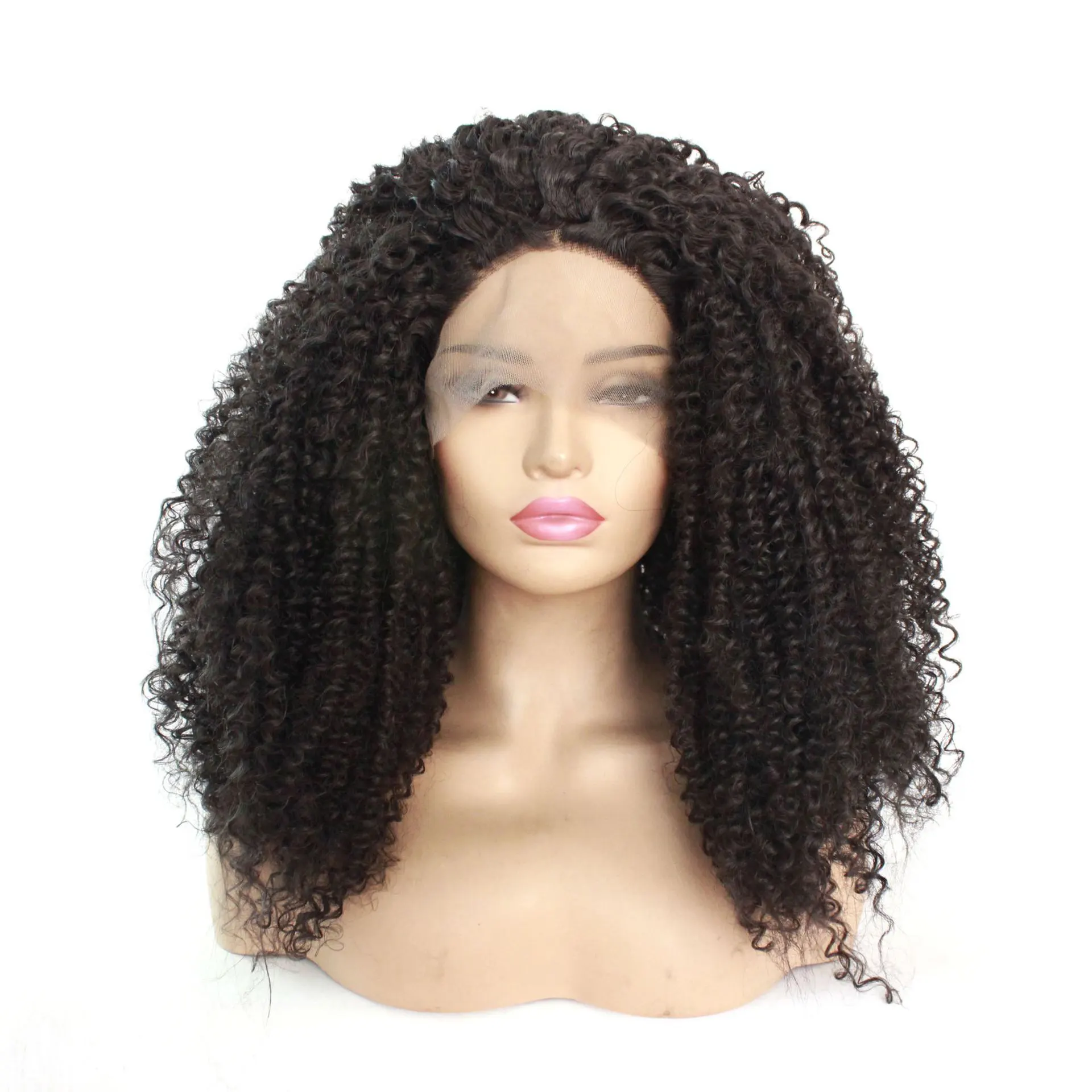 Dark Brown African Fashion Small Curly Wig, Chemical Fiber Half Hand Crochet Front Lace Headgear - Dark Brown