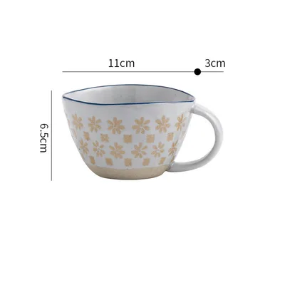 Retro Coffee Cup Ceramic Cup Japanese Garden Tea Cup Water Cup Embossed Stoneware Mug Couple Cup 2Brown Snowflake - Shop at LoveMi