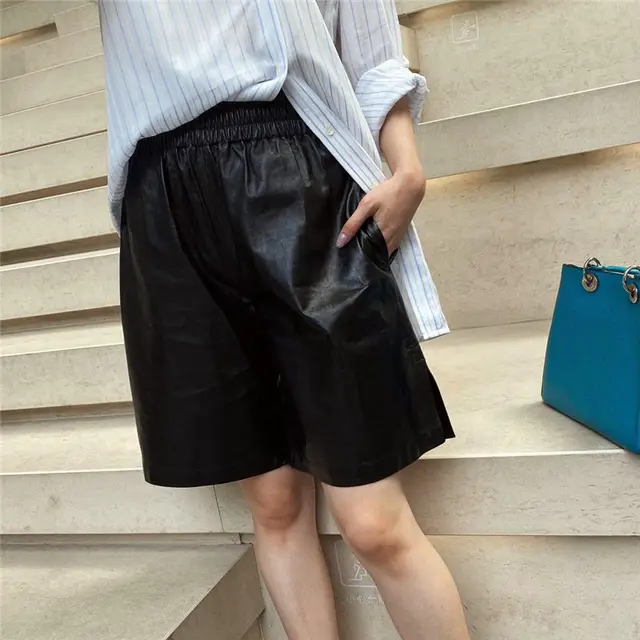 Fashion Leather Black Elastic High Waist Leather Pants Black - Shop at LoveMi