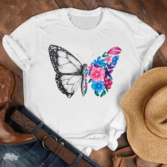 Loose Large Fashion Butterfly T Shirt Personality Trend Bottoming Shirt Ch36C - Shop at LoveMi