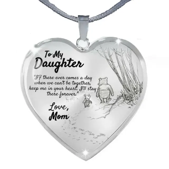Mom And Daughter Winnie The Pooh Peach Heart Pendant Necklace Silver - Shop at LoveMi