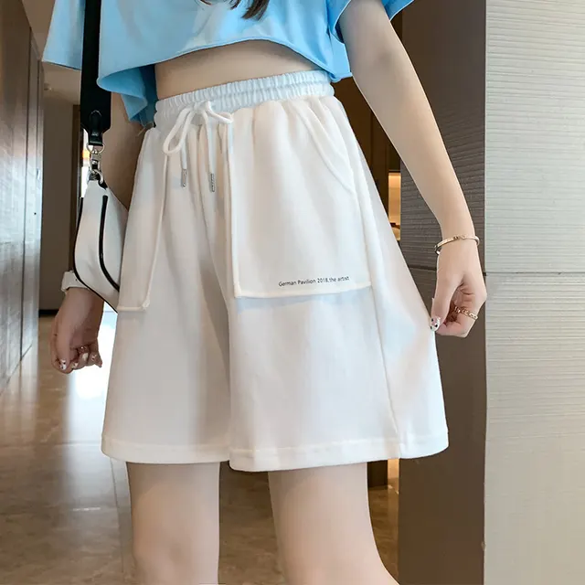 Ladies Fashion Casual High Waist Sports Shorts White - Shop at LoveMi