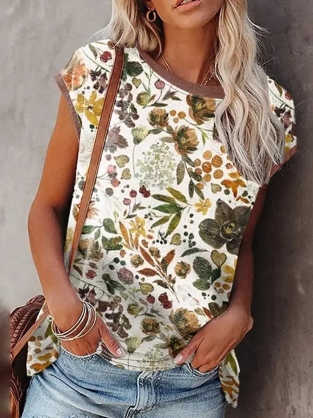 Plus Size Summer V neck Sleeveless T shirt Pullover Print Women's Top Green - Shop at LoveMi