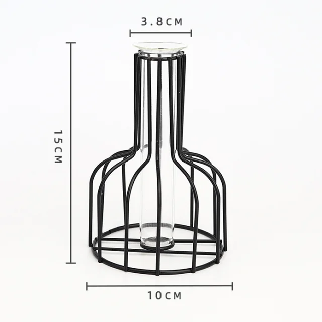 Nordic Minimalist Wrought Iron Geometric Glass Test Tube Hydroponic Vase Home Desktop Decoration Black - Shop at LoveMi